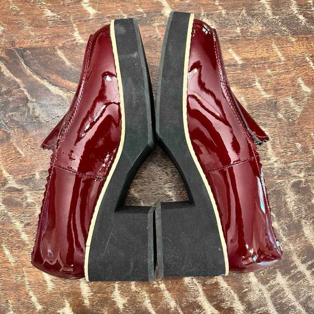 Eileen Fisher Burgundy Patent Leather Platform Loafers Block Heel Size 6.5 M